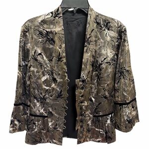 VTG Dressbarn Green Metallic Jacquard Peplum Jacket Bell Cuff Whimsigoth Witchy